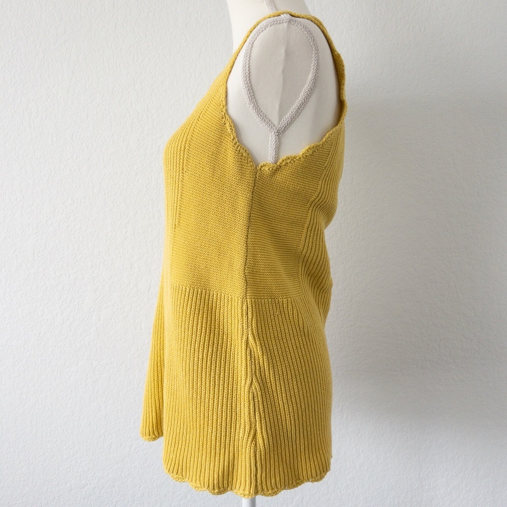 Moth Anthropologie Mustard‎ Yellow Ribbed Scalloped Square Neck Knit Tank Large - Picture 3 of 10